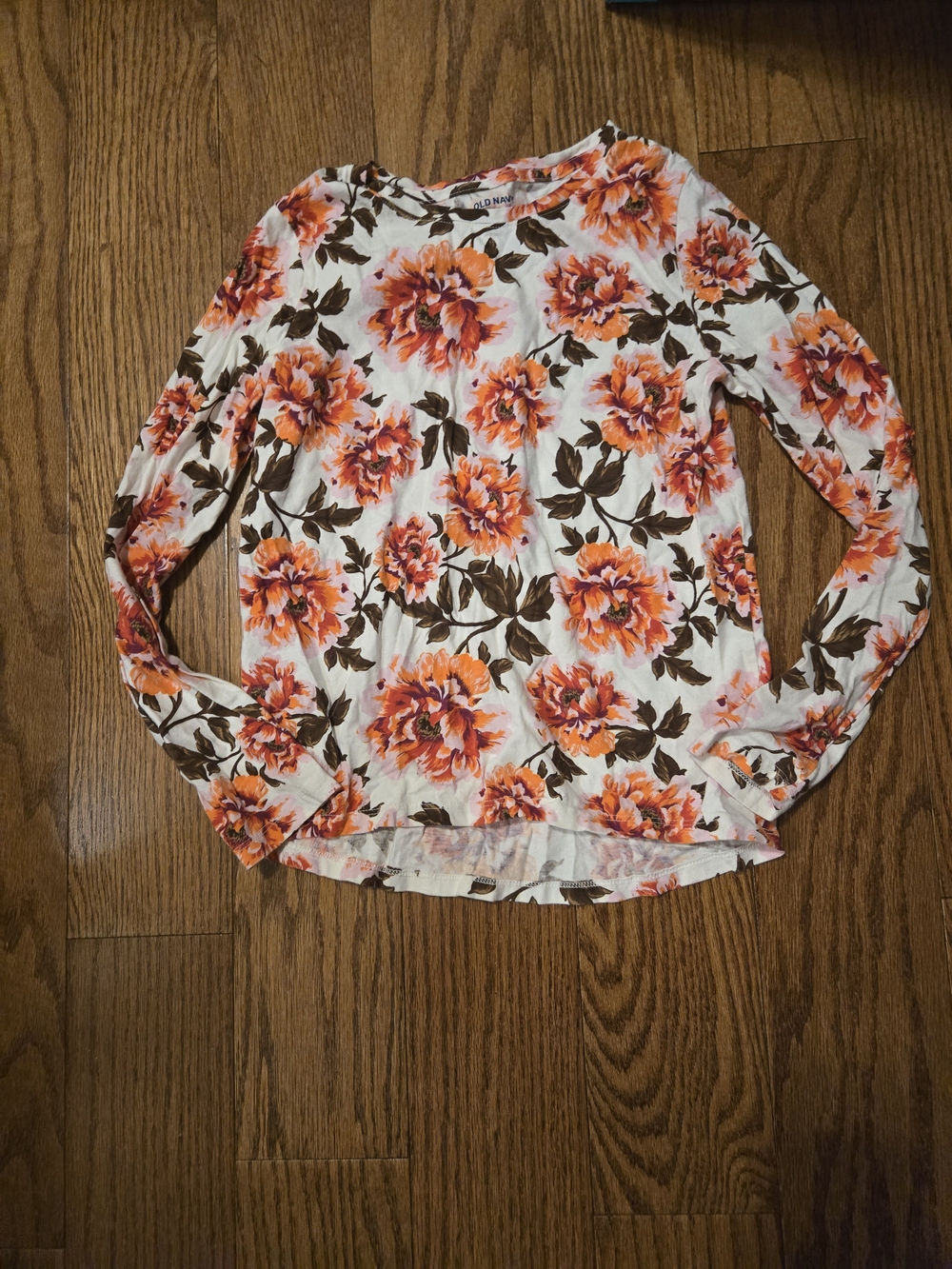 Old Navy White Long-Sleeve Tee with Orange Floral Print